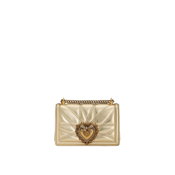 Gold Dolce & Gabbana Medium Devotion bag in quilted nappa leather | Totes & Top-Handle Bags