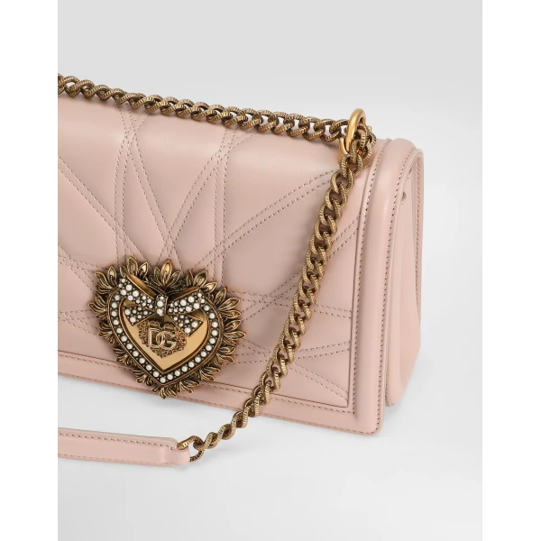 Pale Pink Dolce & Gabbana Medium Devotion bag in quilted nappa leather, view 6 | Shoulder & Crossbody Bags