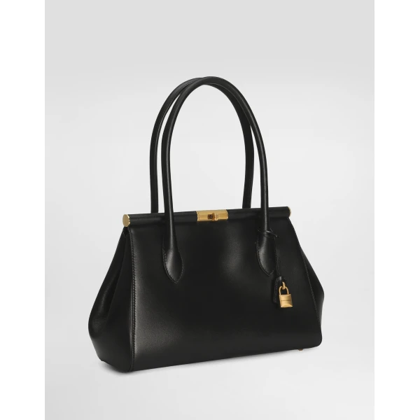 Black Dolce & Gabbana Medium Marlene Everyday bag in palmellato calfskin, view 3 | Totes & Top-Handle Bags