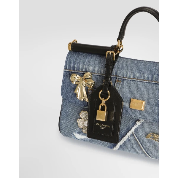 Multicolour Dolce & Gabbana Medium My Sicily denim handbag with embroidery, view 4 | Totes & Top-Handle Bags
