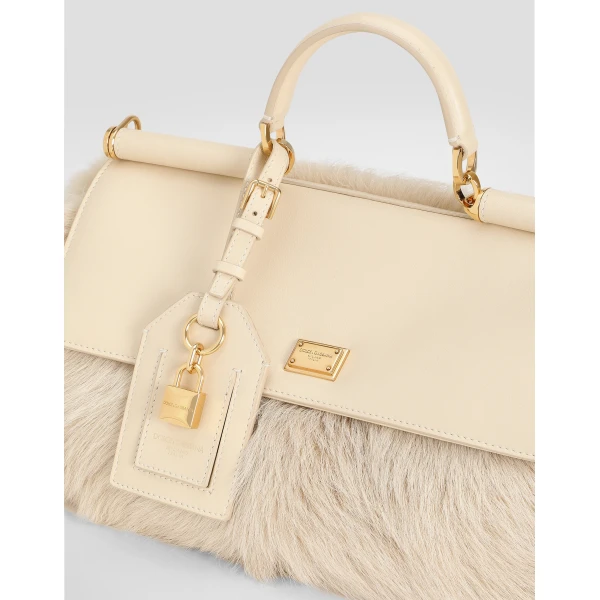 Beige Dolce & Gabbana Medium My Sicily fur and plongé calfskin handbag, view 5 | Totes & Top-Handle Bags