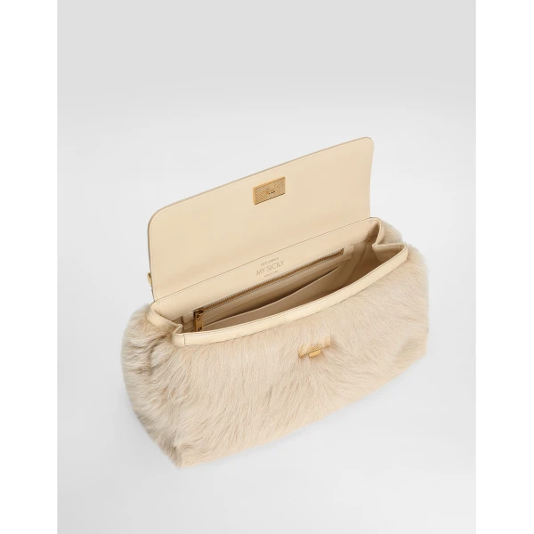 Beige Dolce & Gabbana Medium My Sicily fur and plongé calfskin handbag, view 6 | Totes & Top-Handle Bags