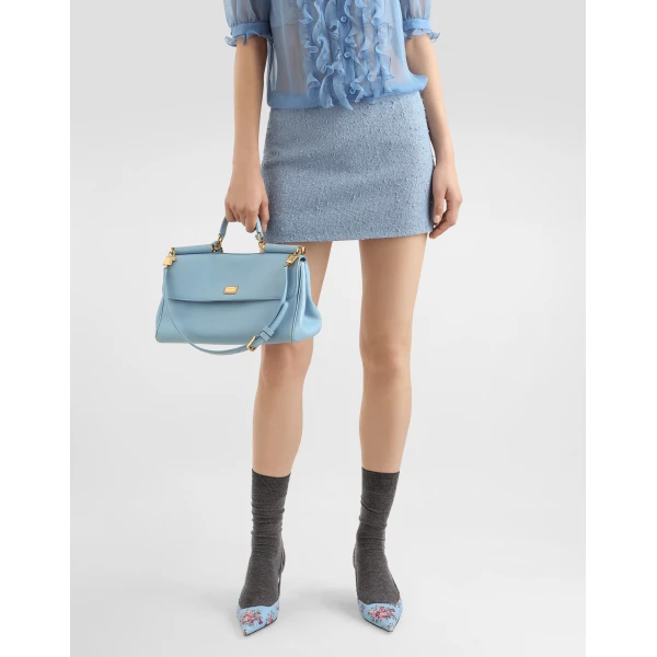 Azure Dolce & Gabbana Medium My Sicily handbag in plongé calfskin, view 2 | Totes & Top-Handle Bags