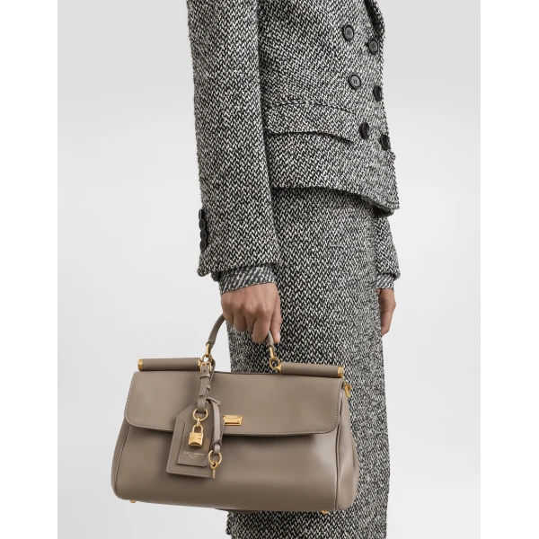Beige Dolce & Gabbana Medium My Sicily handbag in plongé calfskin, view 2 | Totes & Top-Handle Bags