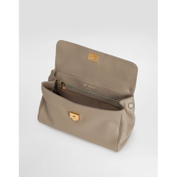 Beige Dolce & Gabbana Medium My Sicily handbag in plongé calfskin, view 6 | Totes & Top-Handle Bags