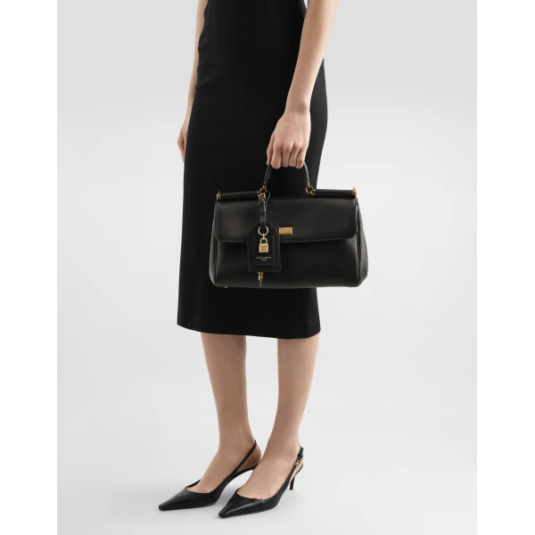 Black Dolce & Gabbana Medium My Sicily handbag in plongé calfskin, view 2 | Totes & Top-Handle Bags