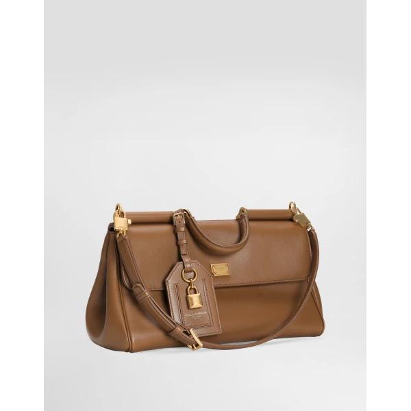 Brown Dolce & Gabbana Medium My Sicily handbag in plongé calfskin, view 2 | Totes & Top-Handle Bags