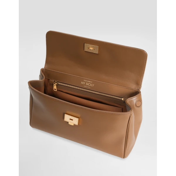 Brown Dolce & Gabbana Medium My Sicily handbag in plongé calfskin, view 5 | Totes & Top-Handle Bags