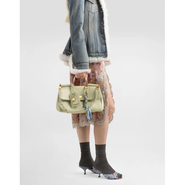 Green Dolce & Gabbana Medium My Sicily handbag in plongé calfskin, view 2 | Totes & Top-Handle Bags