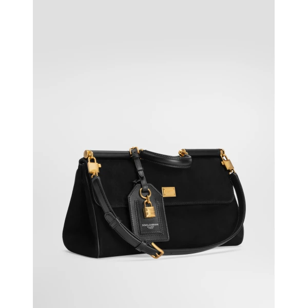 Black Dolce & Gabbana Medium My Sicily handbag in suede, view 2 | Totes & Top-Handle Bags