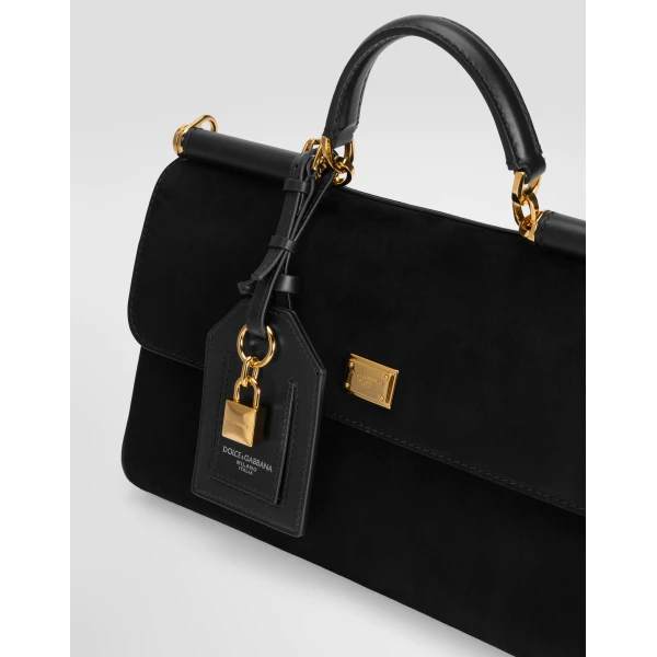 Black Dolce & Gabbana Medium My Sicily handbag in suede, view 4 | Totes & Top-Handle Bags