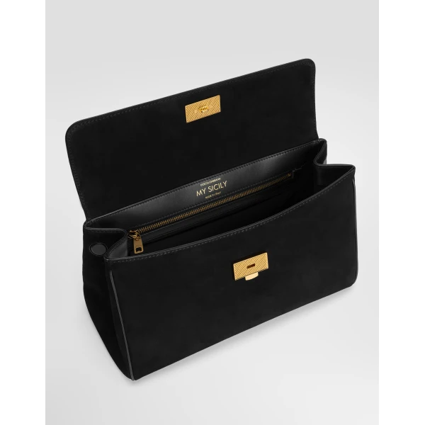Black Dolce & Gabbana Medium My Sicily handbag in suede, view 5 | Totes & Top-Handle Bags