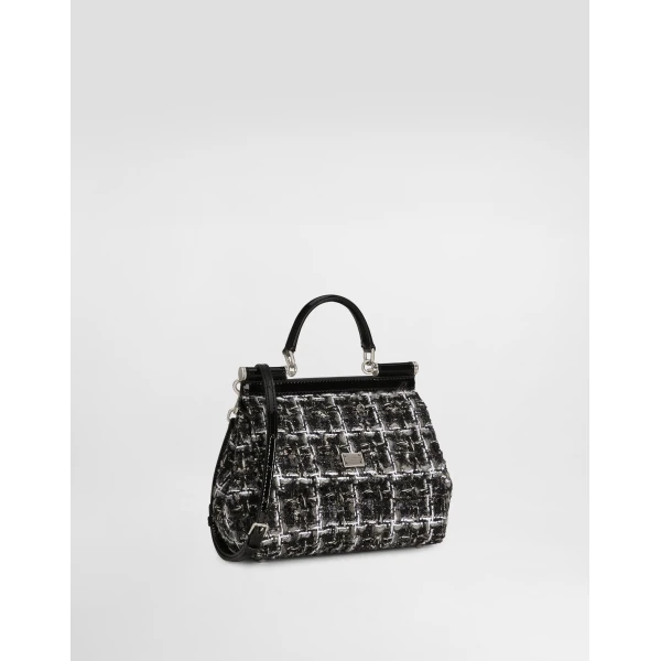 Black Dolce & Gabbana Medium Sicily boucle handbag, view 3 | Totes & Top-Handle Bags