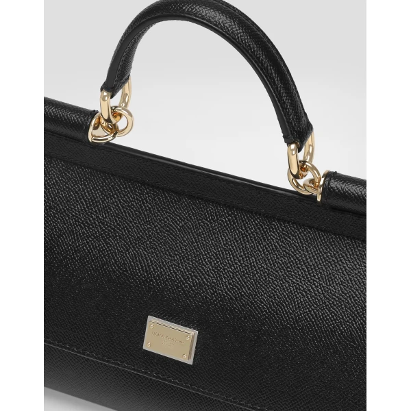 Black Dolce & Gabbana Medium Sicily handbag in dauphine calfskin, view 6 | Totes & Top-Handle Bags