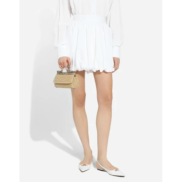 Neutral Dolce & Gabbana Mini Sicily handbag in crochet raffia, view 2 | Mini Bags