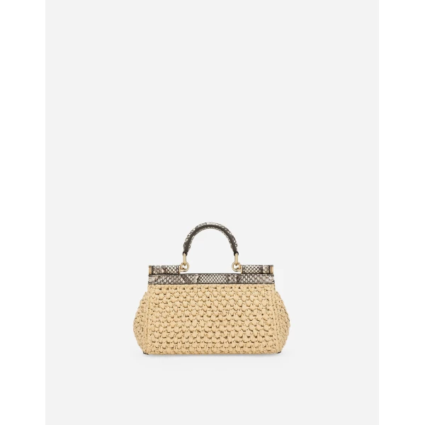 Neutral Dolce & Gabbana Mini Sicily handbag in crochet raffia, view 4 | Mini Bags