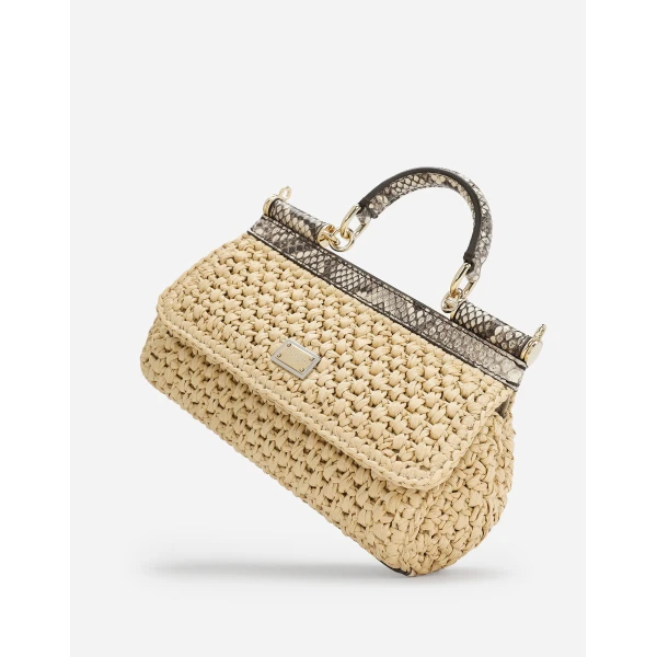 Neutral Dolce & Gabbana Mini Sicily handbag in crochet raffia, view 6 | Mini Bags