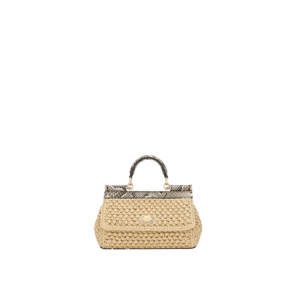 Neutral Dolce & Gabbana Mini Sicily handbag in crochet raffia | Mini Bags