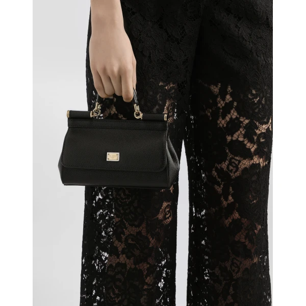 Black Dolce & Gabbana Mini Sicily handbag in dauphine calfskin, view 2 | Mini Bags