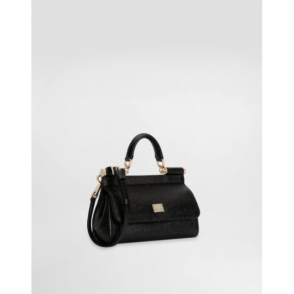 Black Dolce & Gabbana Mini Sicily handbag in dauphine calfskin, view 3 | Mini Bags