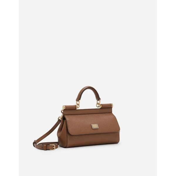 Brown Dolce & Gabbana Mini Sicily handbag in dauphine calfskin, view 3 | Mini Bags