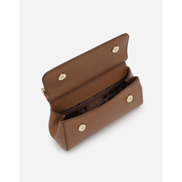 Brown Dolce & Gabbana Mini Sicily handbag in dauphine calfskin, view 5 | Mini Bags