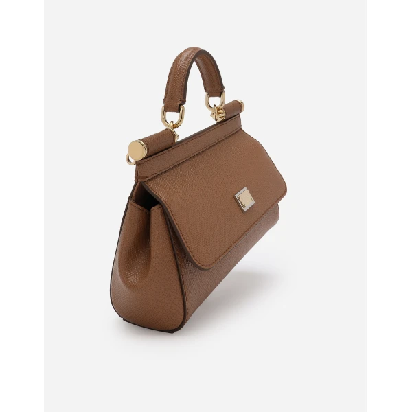Brown Dolce & Gabbana Mini Sicily handbag in dauphine calfskin, view 6 | Mini Bags