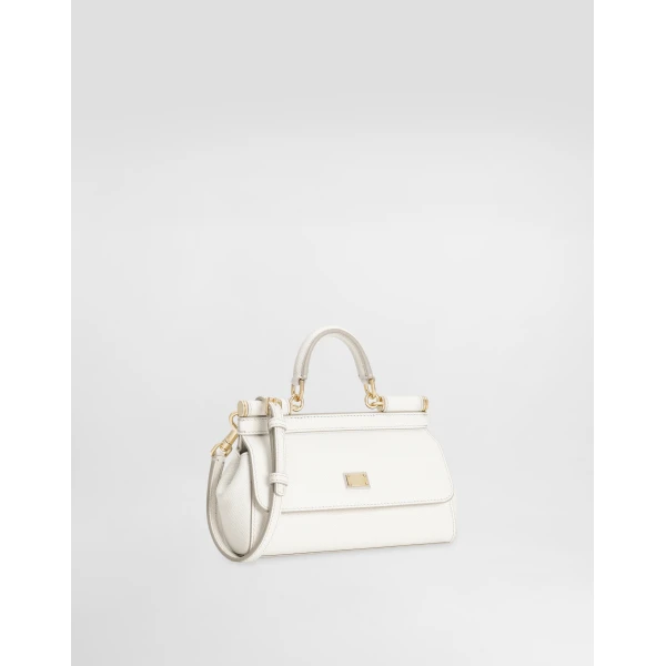 White Dolce & Gabbana Mini Sicily handbag in dauphine calfskin, view 3 | Mini Bags