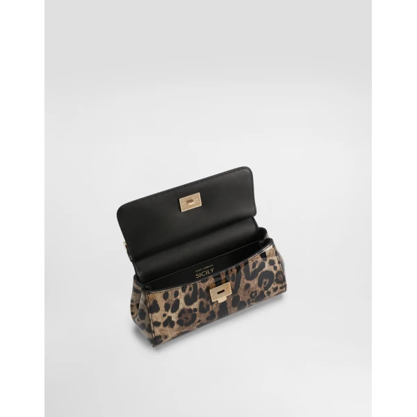 Print Dolce & Gabbana Mini Sicily handbag in leo-print polished calfskin, view 5 | Mini Bags