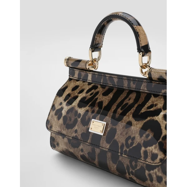 Print Dolce & Gabbana Mini Sicily handbag in leo-print polished calfskin, view 6 | Mini Bags