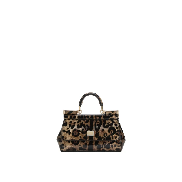 Mini Sicily handbag in leo-print polished calfskin