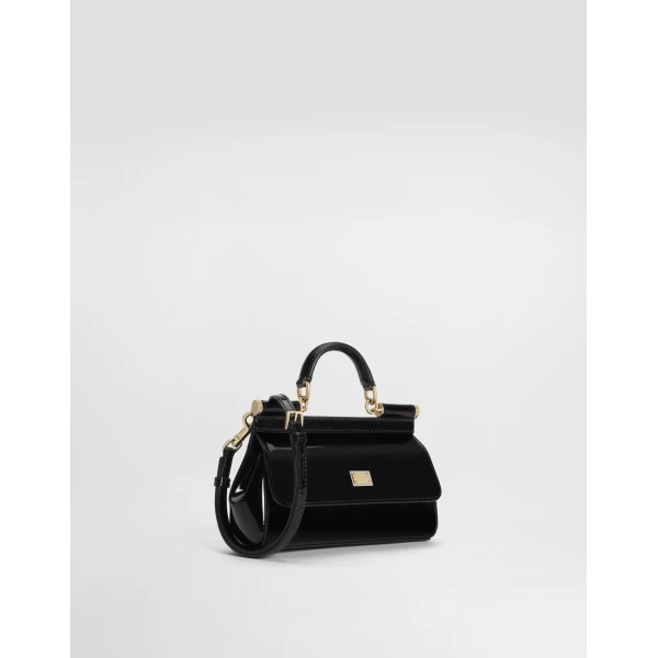 Black Dolce & Gabbana Mini Sicily handbag in polished calfskin, view 3 | Mini Bags