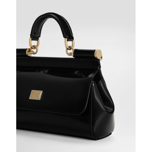 Black Dolce & Gabbana Mini Sicily handbag in polished calfskin, view 6 | Mini Bags