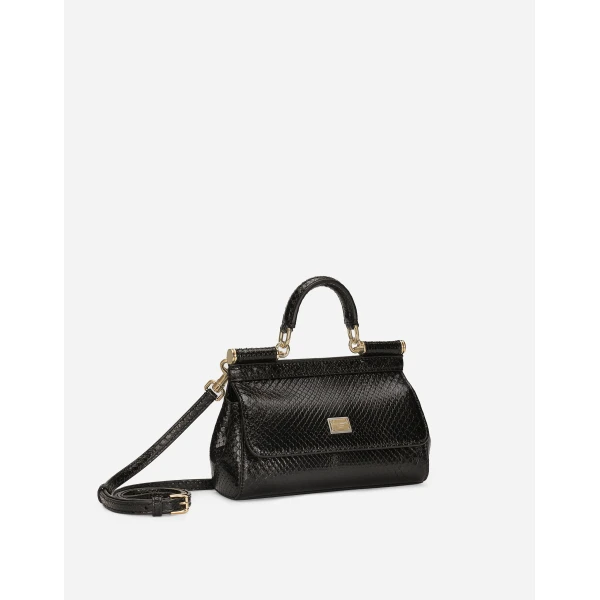 Black Dolce & Gabbana Mini Sicily handbag in python leather, view 3 | Mini Bags