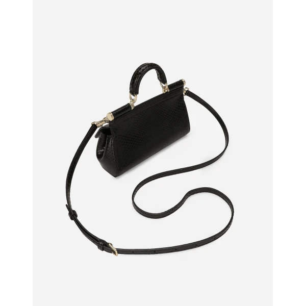 Black Dolce & Gabbana Mini Sicily handbag in python leather, view 6 | Mini Bags