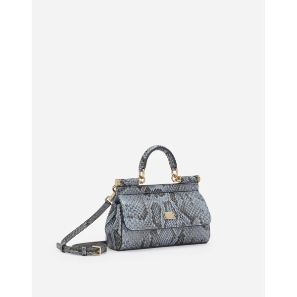 Light Blue Dolce & Gabbana Mini Sicily handbag in python leather, view 3 | Mini Bags