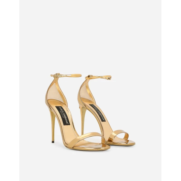 Gold Dolce & Gabbana Mirrored-effect calfskin sandals, view 3 | Sandals