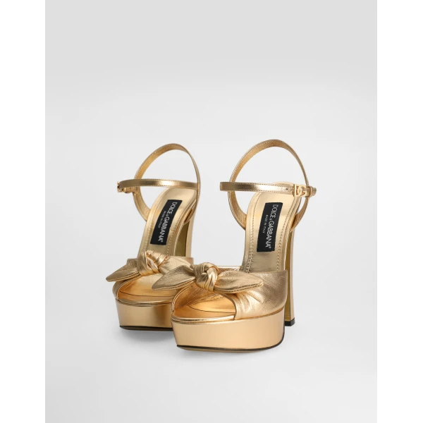 Gold Dolce & Gabbana Mordoré nappa leather sandals, view 4 | Sandals