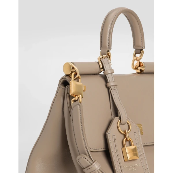 Beige Dolce & Gabbana My Sicily plongé calfskin bag, view 4 | Totes & Top-Handle Bags