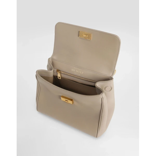 Beige Dolce & Gabbana My Sicily plongé calfskin bag, view 5 | Totes & Top-Handle Bags