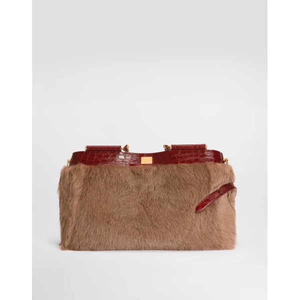 Multicolour Dolce & Gabbana My Sicily shearling and alligator handbag, view 3 | Totes & Top-Handle Bags