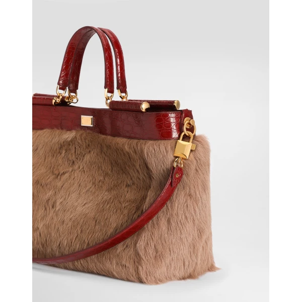 Multicolour Dolce & Gabbana My Sicily shearling and alligator handbag, view 4 | Totes & Top-Handle Bags
