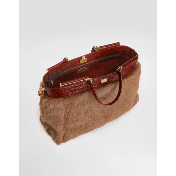 Multicolour Dolce & Gabbana My Sicily shearling and alligator handbag, view 5 | Totes & Top-Handle Bags