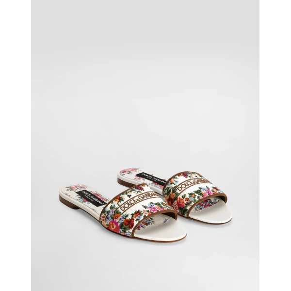 White Dolce & Gabbana Nappa leather flat slippers with embroidery, view 2 | Flip Flops & Slides