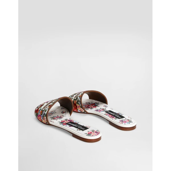 White Dolce & Gabbana Nappa leather flat slippers with embroidery, view 3 | Flip Flops & Slides