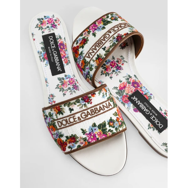 White Dolce & Gabbana Nappa leather flat slippers with embroidery, view 4 | Flip Flops & Slides