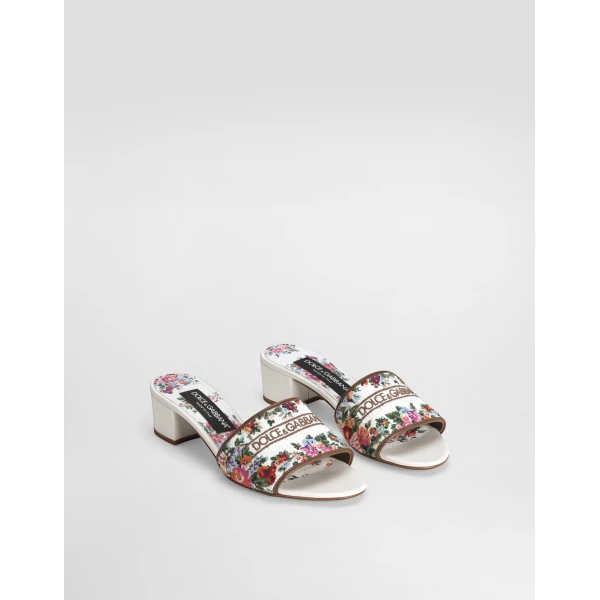 White Dolce & Gabbana Nappa leather mules with embroidery, view 2 | Flip Flops & Slides