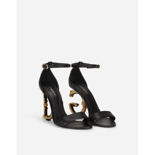 Black Dolce & Gabbana Nappa leather sandals with baroque DG detail, view 2 | Sandals