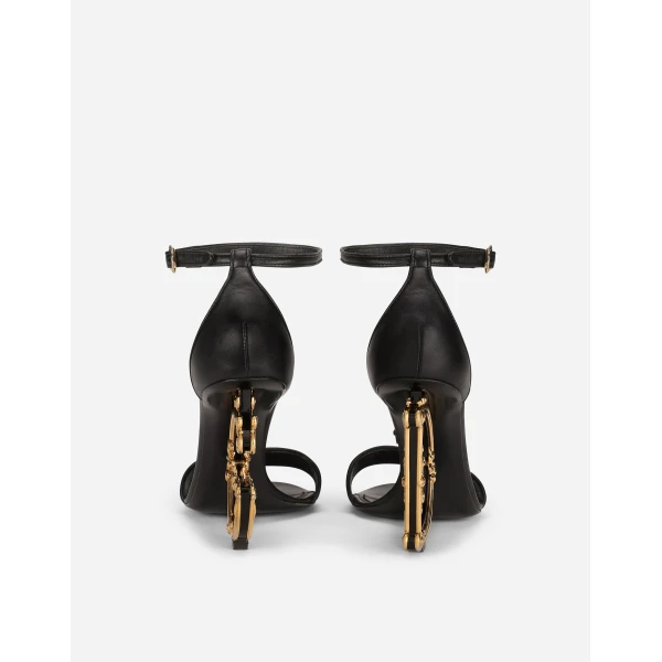 Black Dolce & Gabbana Nappa leather sandals with baroque DG detail, view 3 | Sandals