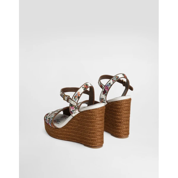 White Dolce & Gabbana Nappa leather weDGe sandals with embroidery, view 3 | Sandals